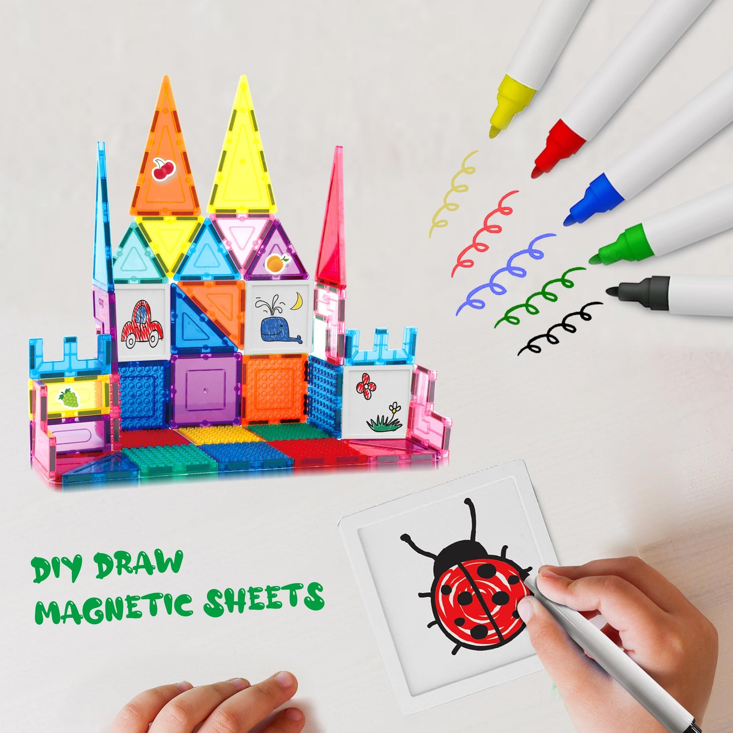 PicassoTiles Mega Magnetic Building Block Set – 350 Pieces, Cars & Whiteboard | STEM Toy for Ages 3+
