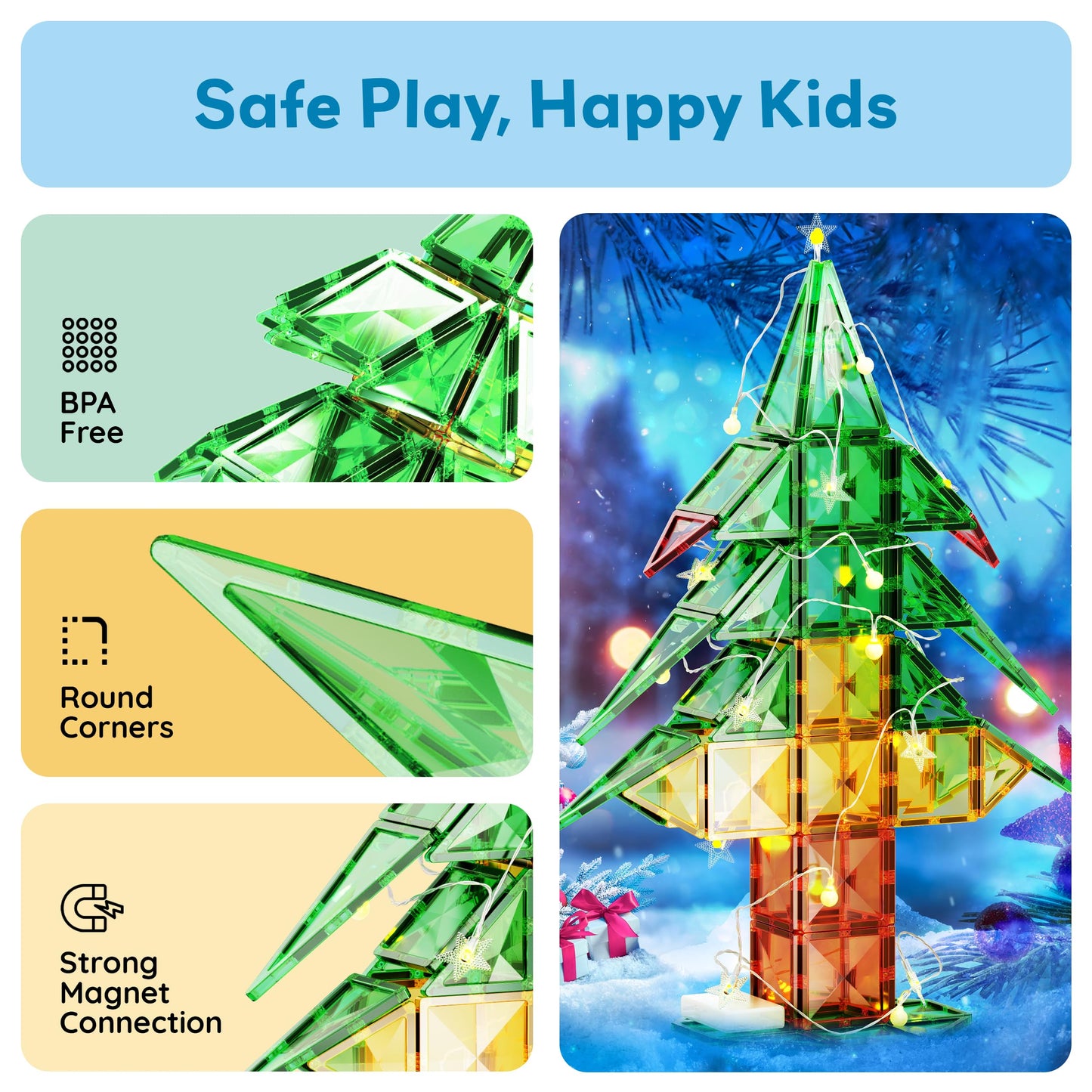 PicassoTiles 106pc Magnetic Tiles LED Light-Up Tree – STEM Toy for Kids 3+ | PT106