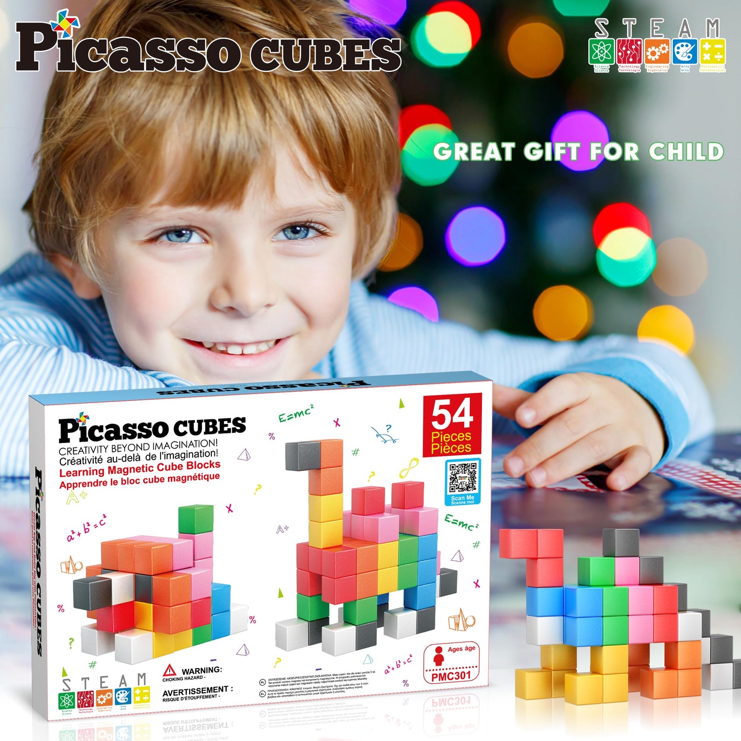 PicassoTiles Magnet Cube Building Blocks – 54 Magnetic Cubes for Creative STEM Play | 3 cm