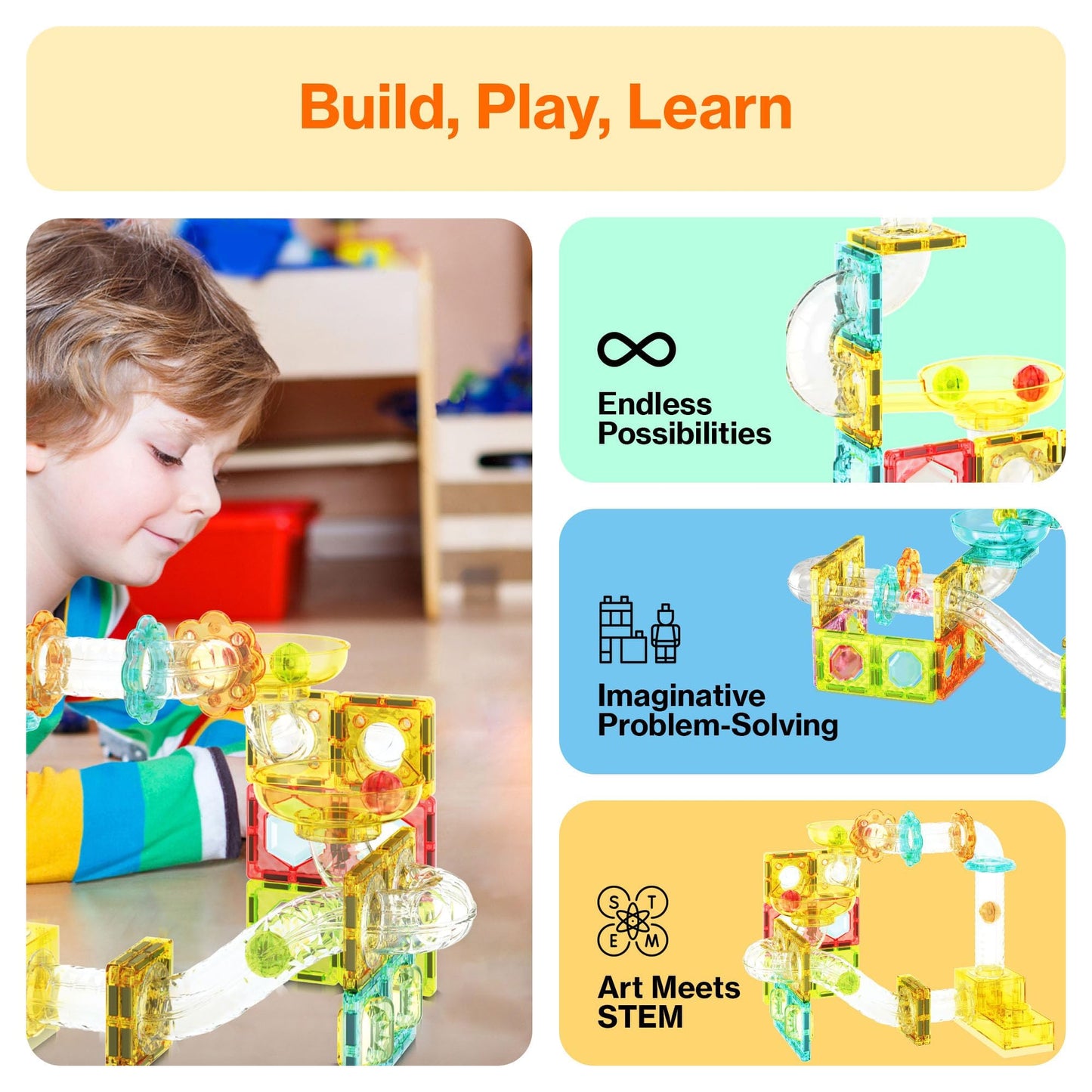 PicassoTiles 100pc Marble Run Travel Set – Magnetic Tile Blocks for On-The-Go STEM Play