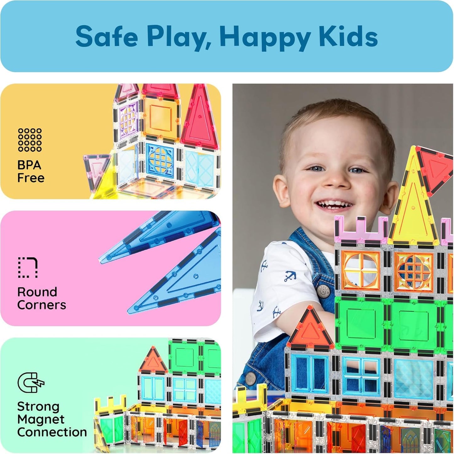 PicassoTiles Magnetic Tiles 61 Piece Set – STEM Building Blocks for Ages 3+