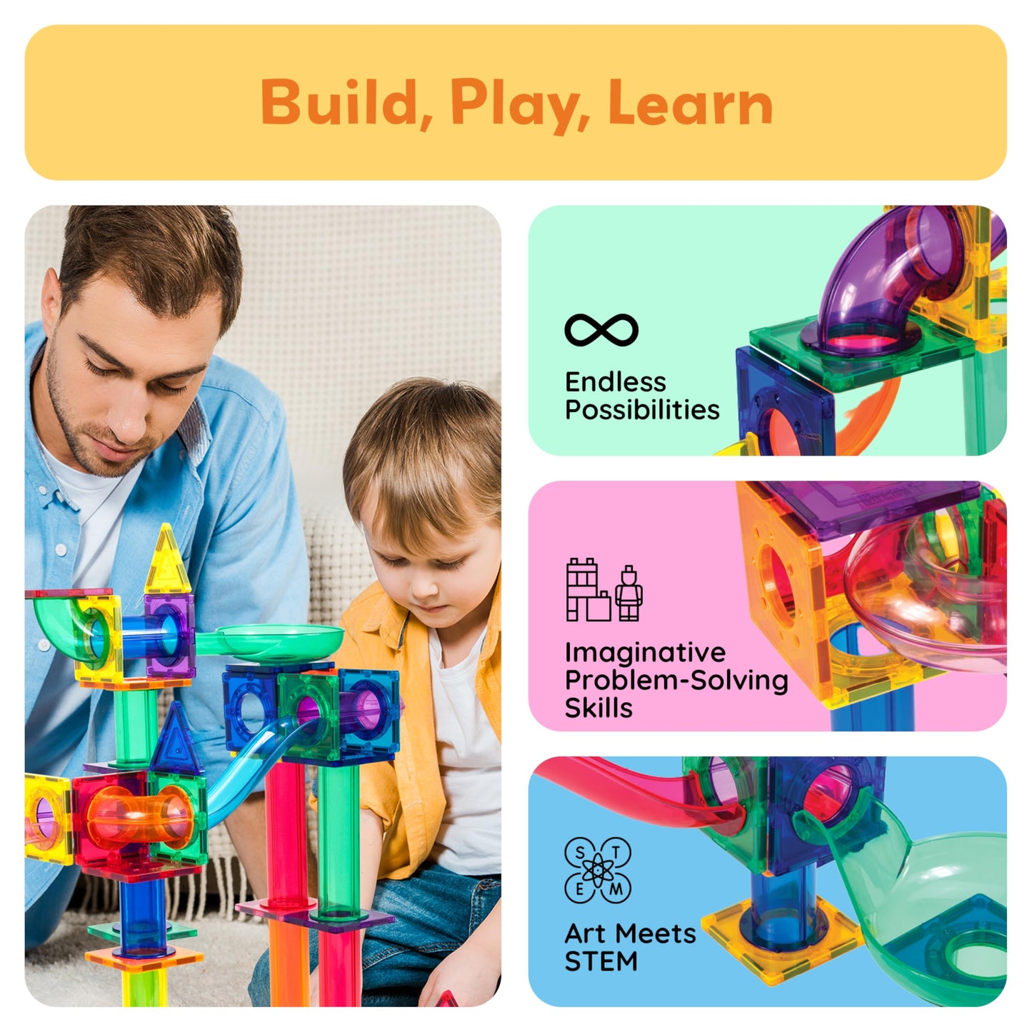 PicassoTiles 100pc Magnetic Marble Run Set – STEM Building Toy PTG100