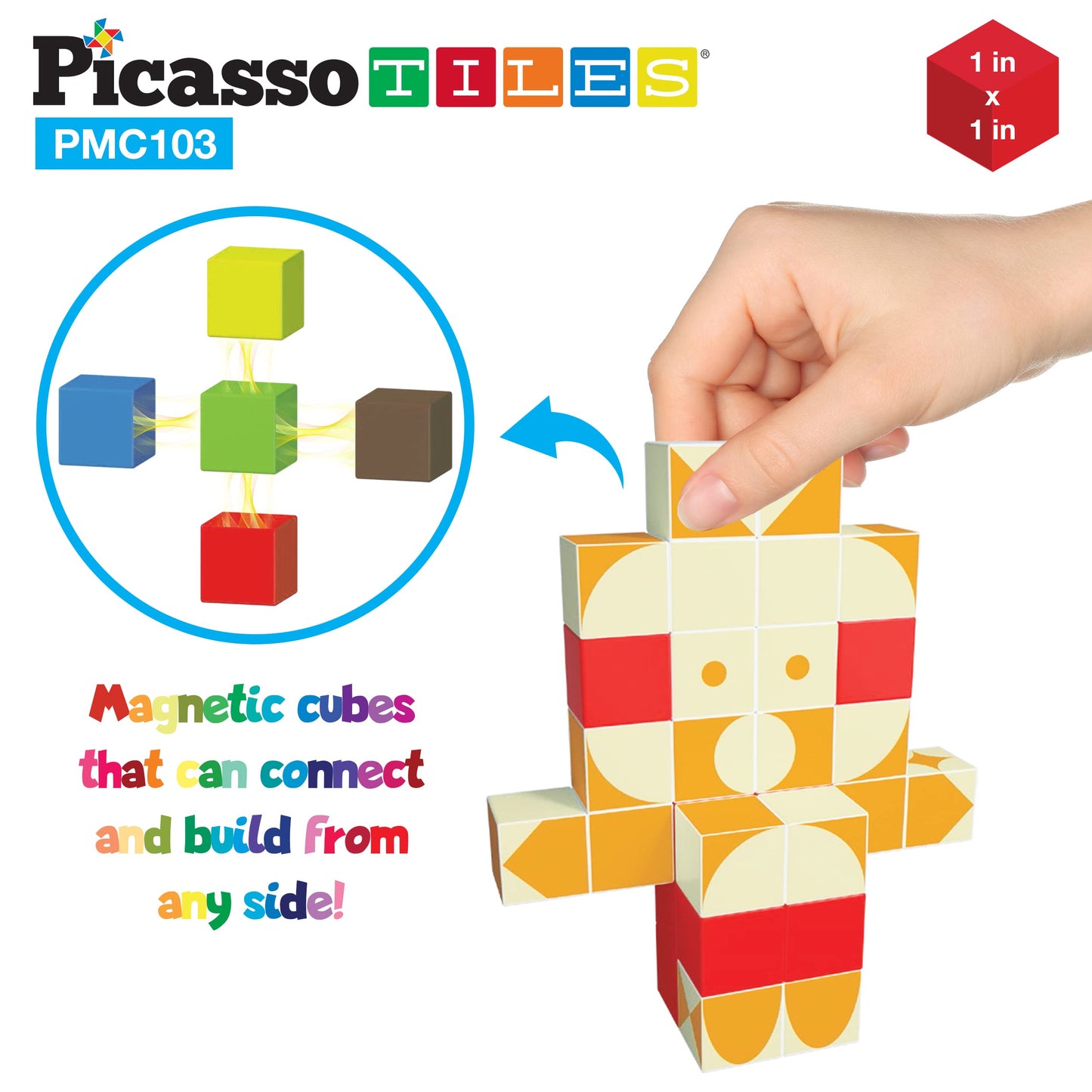 PicassoTiles 103-Piece Magnetic Building Block Cubes – 3D Construction & STEM Toy