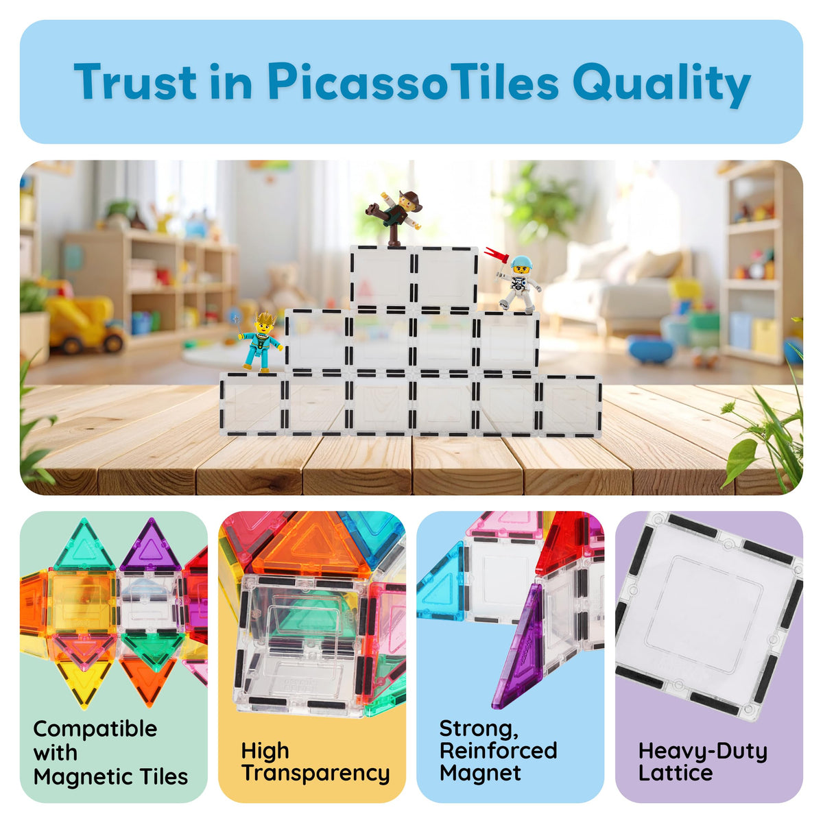 PicassoTiles Clear Magnetic Tile Expansion Set – STEM Construction Toy for Kids 3+