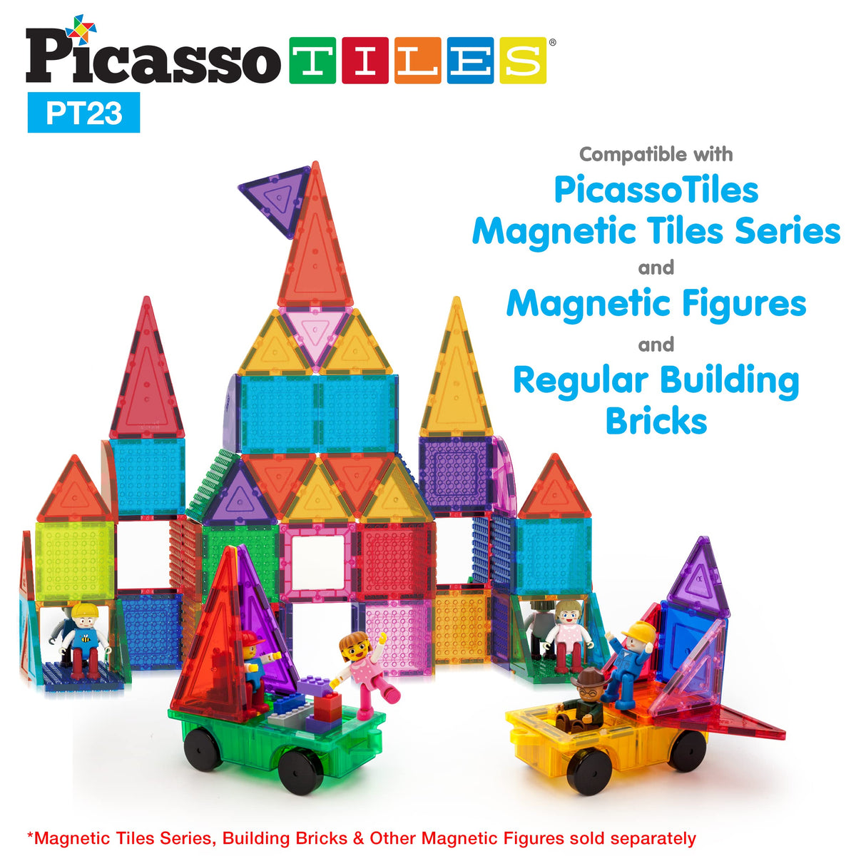 PicassoTiles Magnetic Car Play Set with Action Figures – STEM Vehicle Toy for Kids 3+
