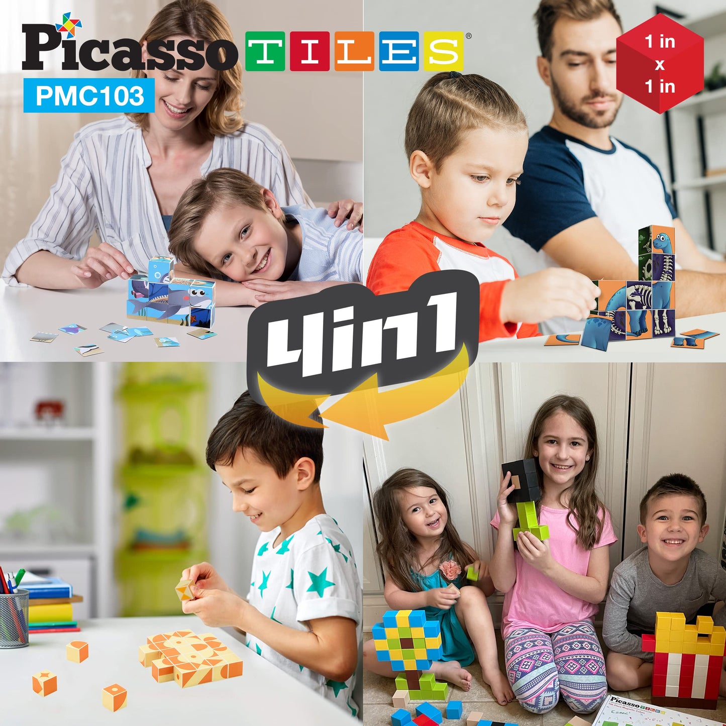 PicassoTiles 103-Piece Magnetic Building Block Cubes – 3D Construction & STEM Toy