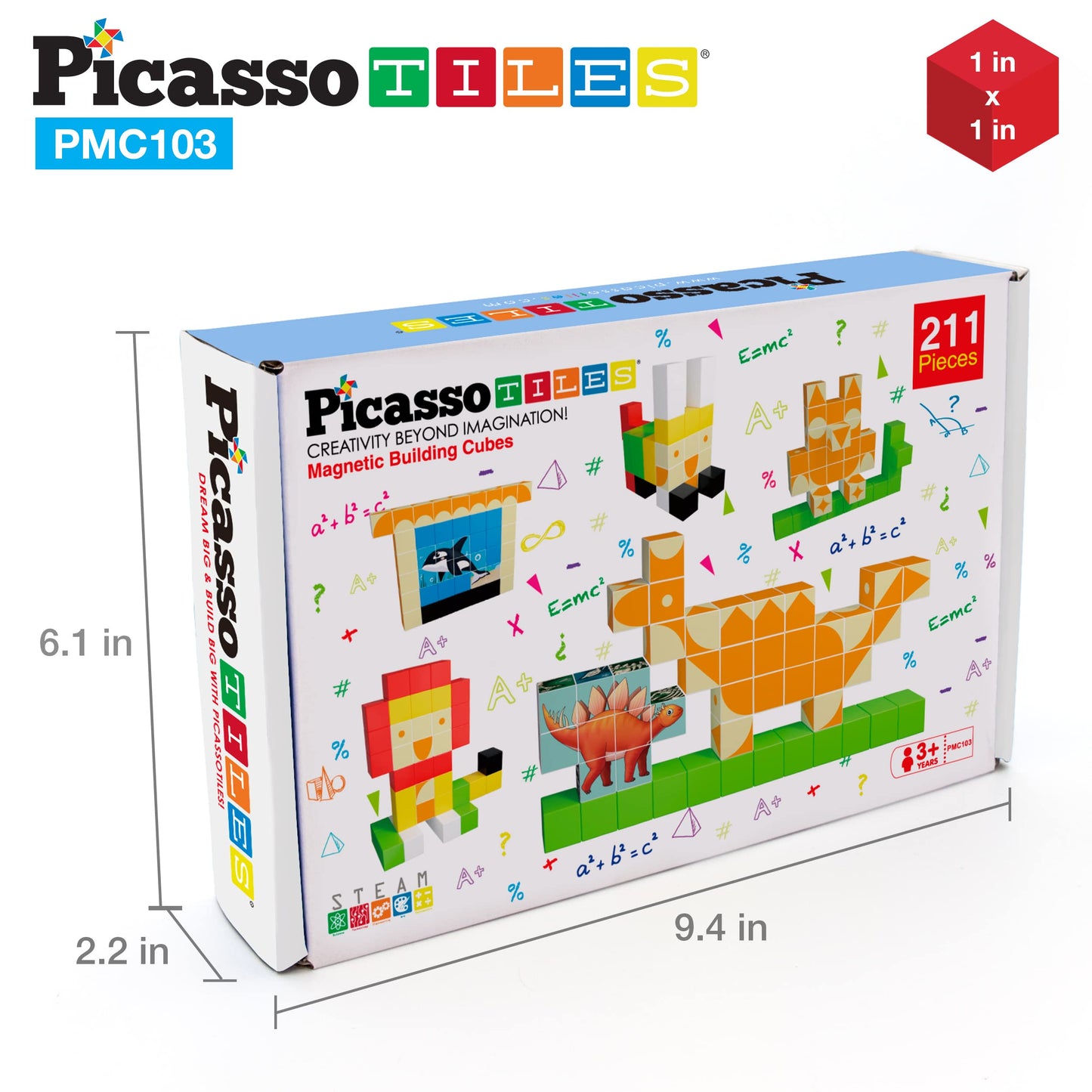 PicassoTiles 103-Piece Magnetic Building Block Cubes – 3D Construction & STEM Toy