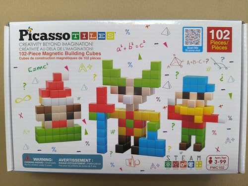 PicassoTiles 102pcs Pixel Magnetic Puzzle Cube – STEM Building Toy Set for Kids 3+