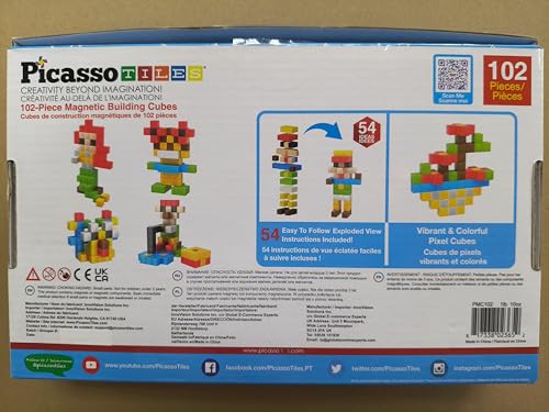 PicassoTiles 102pcs Pixel Magnetic Puzzle Cube – STEM Building Toy Set for Kids 3+