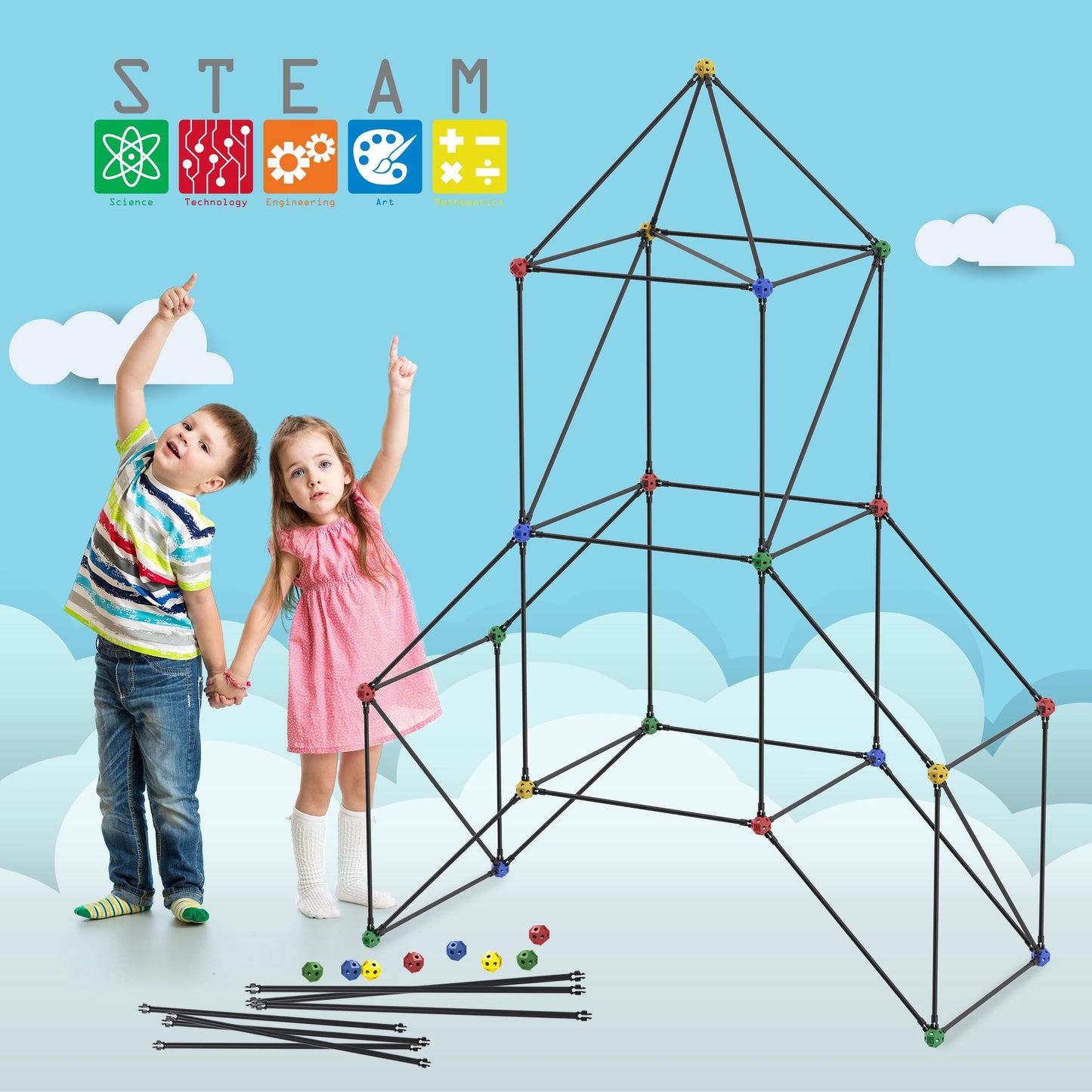 PicassoTiles Kids Fort Building Kit — 100-Piece STEM Construction Toys