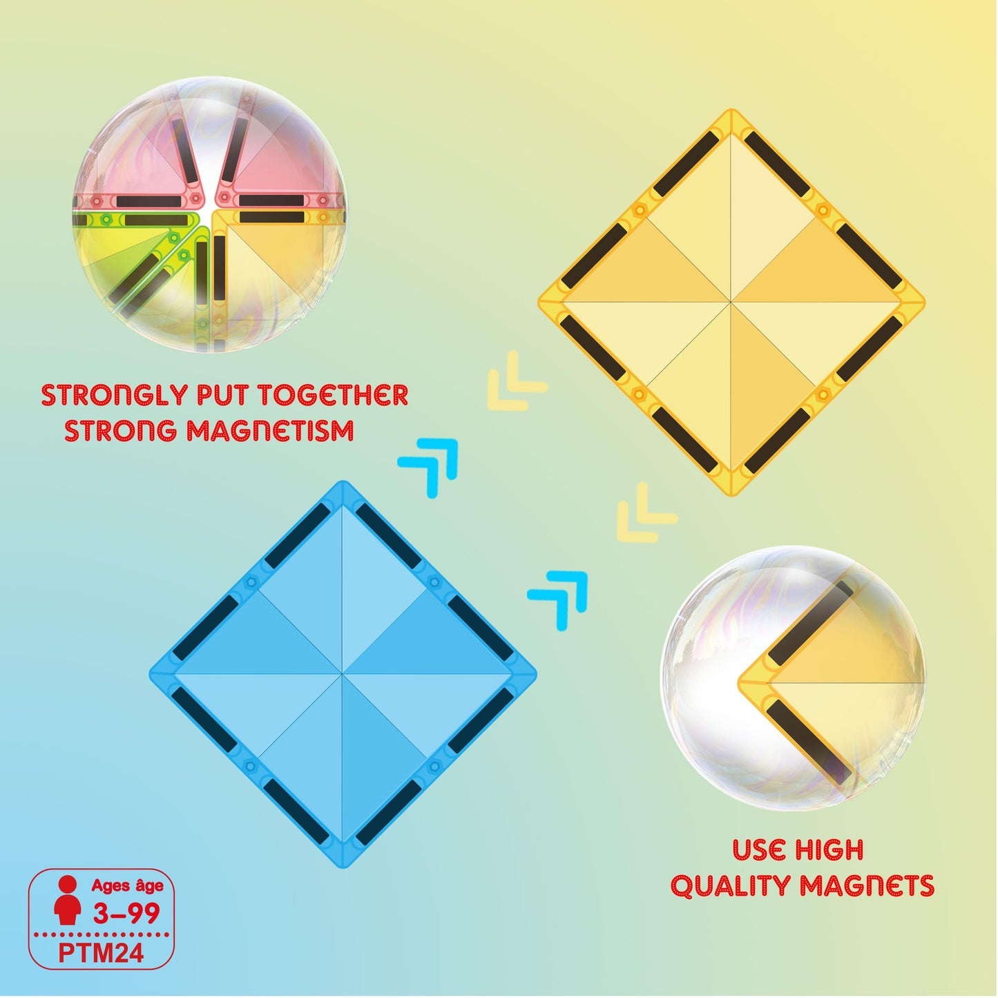 PicassoTiles Magnetic Tile 24pc Mini Diamond Set — Travel-Size STEM Toy for Kids 3+