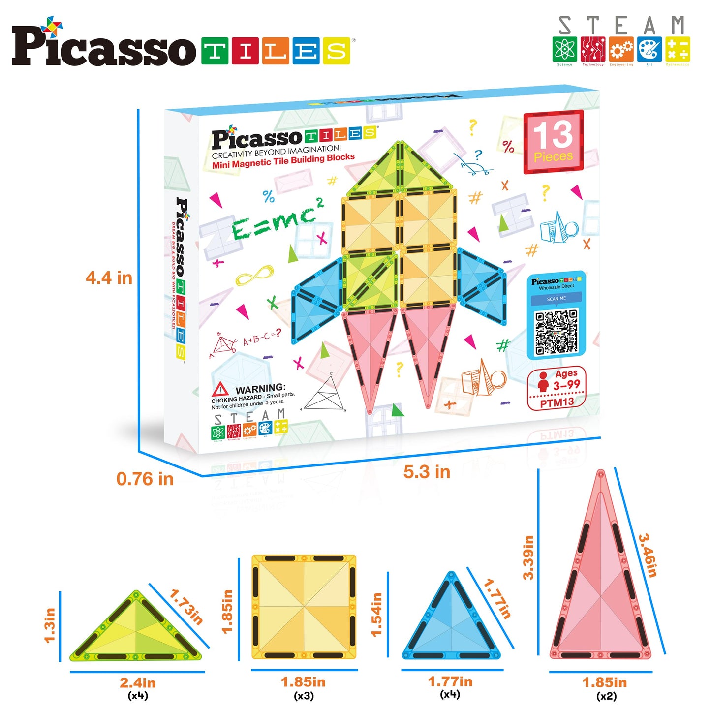 PicassoTiles Travel Size Mini Diamond Magnetic Blocks PTM13 – Portable STEM Toy (3+)