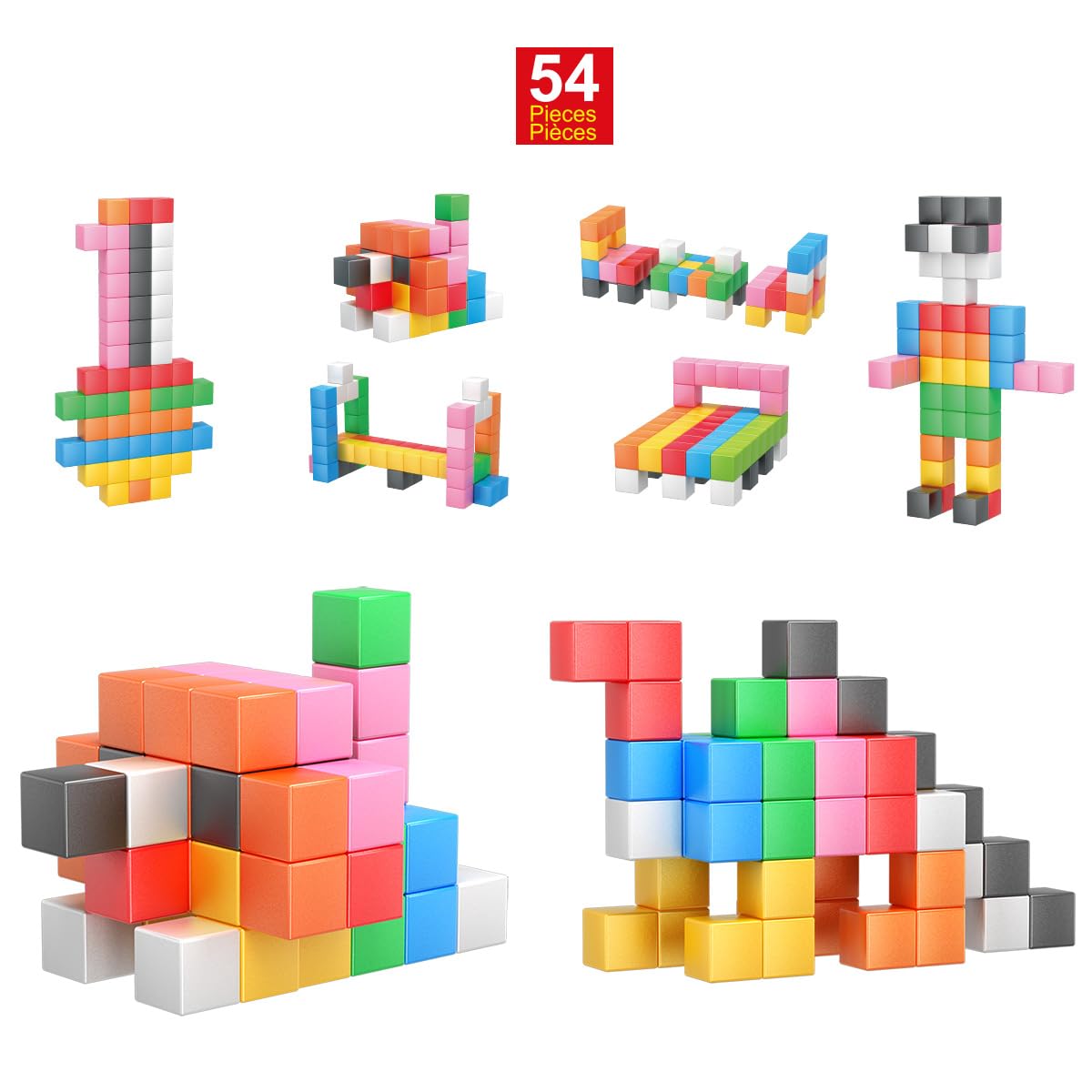 PicassoTiles Magnet Cube Building Blocks – 54 Magnetic Cubes for Creative STEM Play | 3 cm