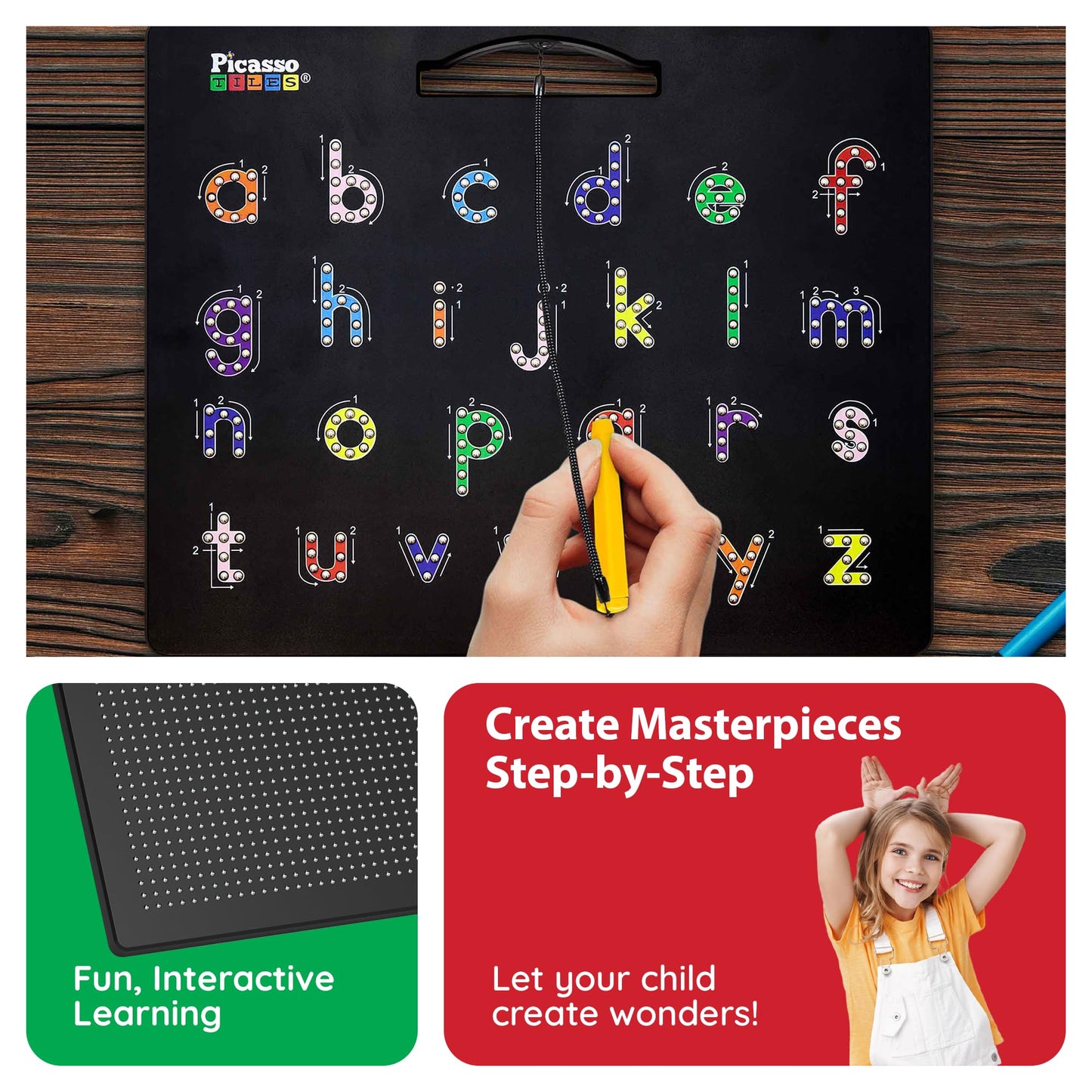 PicassoTiles 2PK 4-in-1 Magnetic Drawing Board – 12x10 Inch Large STEM Learning Pad with Four Faces (Lowercase, Uppercase, Numbers & Freestyle) – PTB06