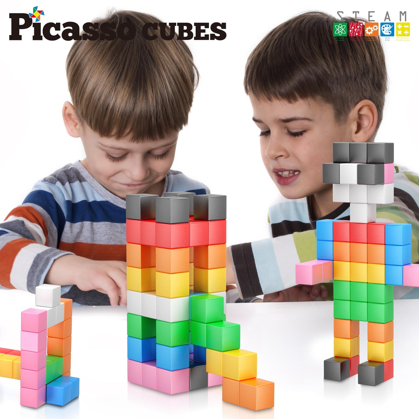 PicassoTiles Magnet Cube Building Blocks – 54 Magnetic Cubes for Creative STEM Play | 3 cm