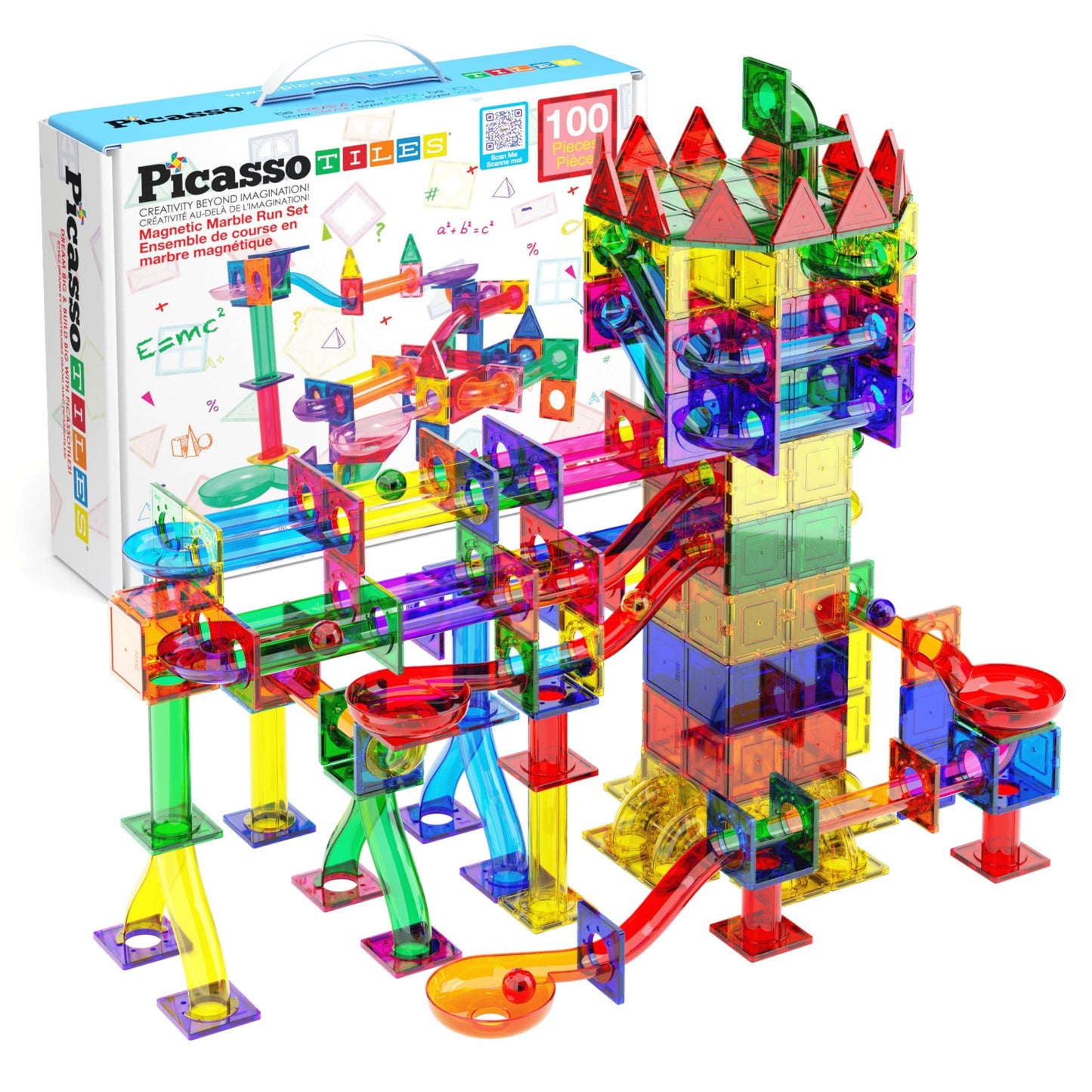PicassoTiles 100pc Magnetic Marble Run Set – STEM Building Toy PTG100