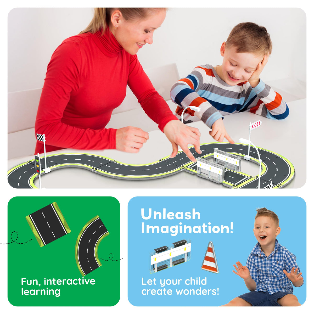 PicassoTiles Magnet Tile Highway Set – 28pc Traffic & Street Sign Kit for Ages 3+