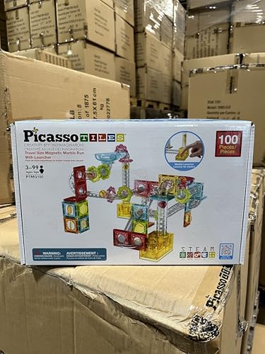 PicassoTiles 100pc Marble Run Travel Set – Magnetic Tile Blocks for On-The-Go STEM Play