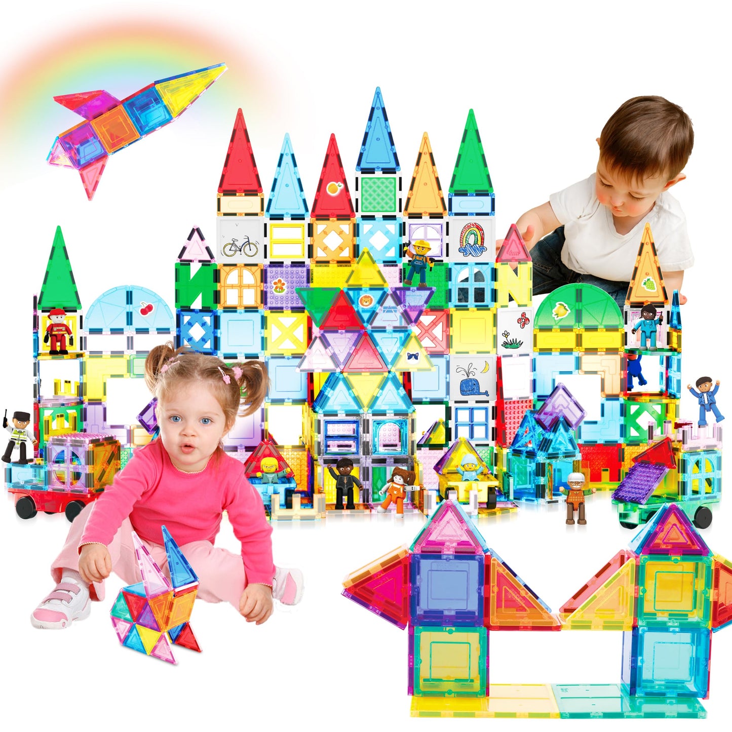 PicassoTiles Mega Magnetic Building Block Set – 350 Pieces, Cars & Whiteboard | STEM Toy for Ages 3+