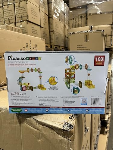 PicassoTiles 100pc Marble Run Travel Set – Magnetic Tile Blocks for On-The-Go STEM Play