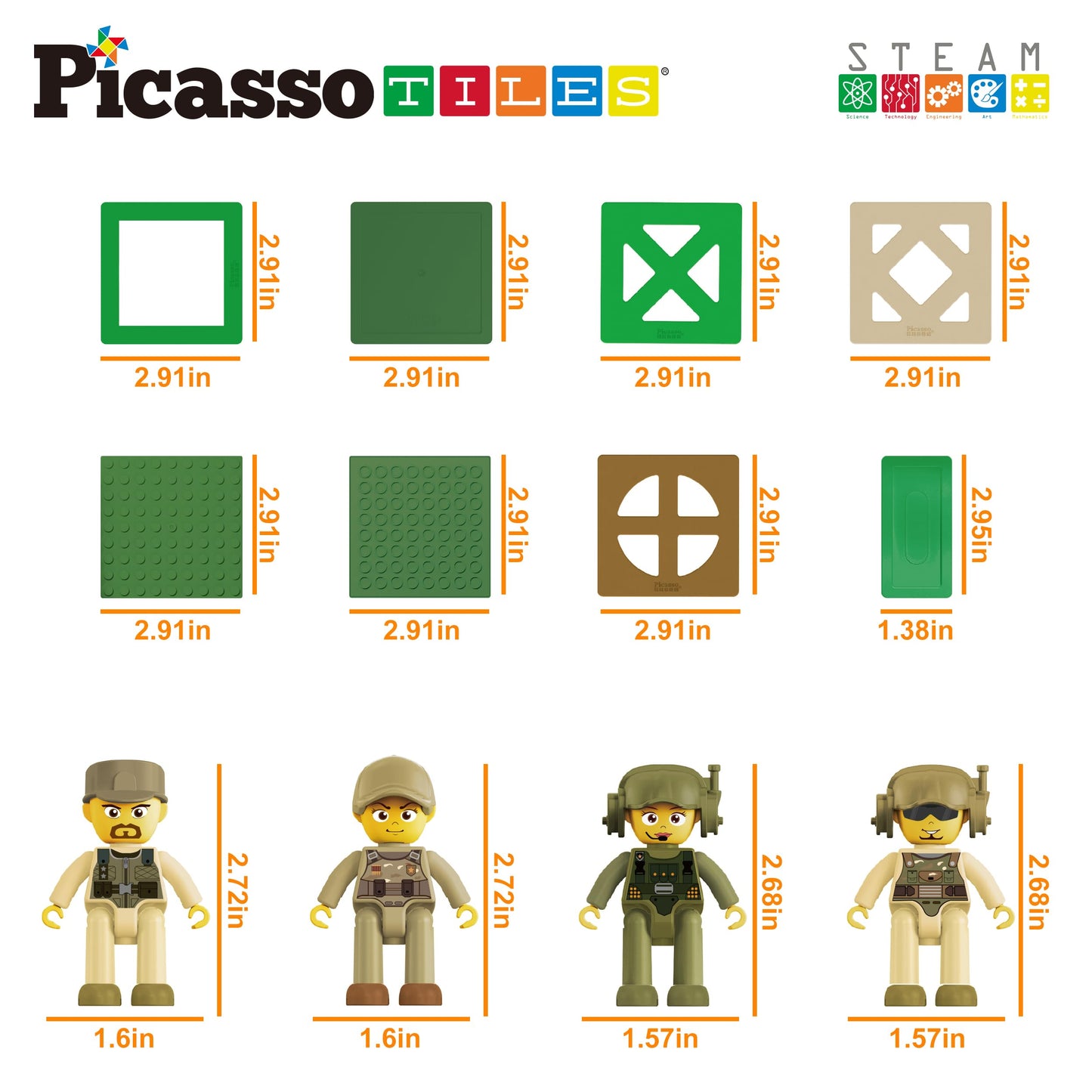 PicassoTiles PTL18 Military Combat Magnet Tile Playset – 186-Piece Construction & 4 Figures