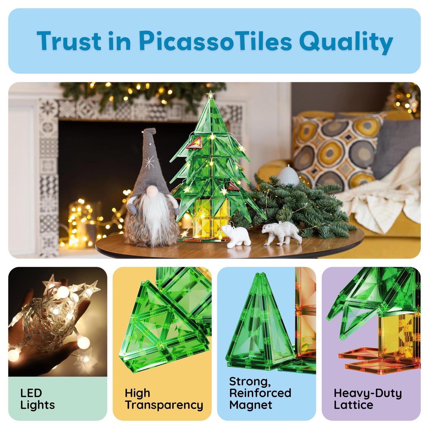 PicassoTiles 106pc Magnetic Tiles LED Light-Up Tree – STEM Toy for Kids 3+ | PT106