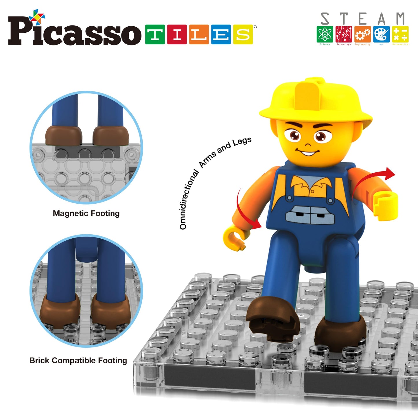 PicassoTiles Magnet Tiles 2-in-1 Excavator & Backhoe | STEM Construction Playset for Ages 3+