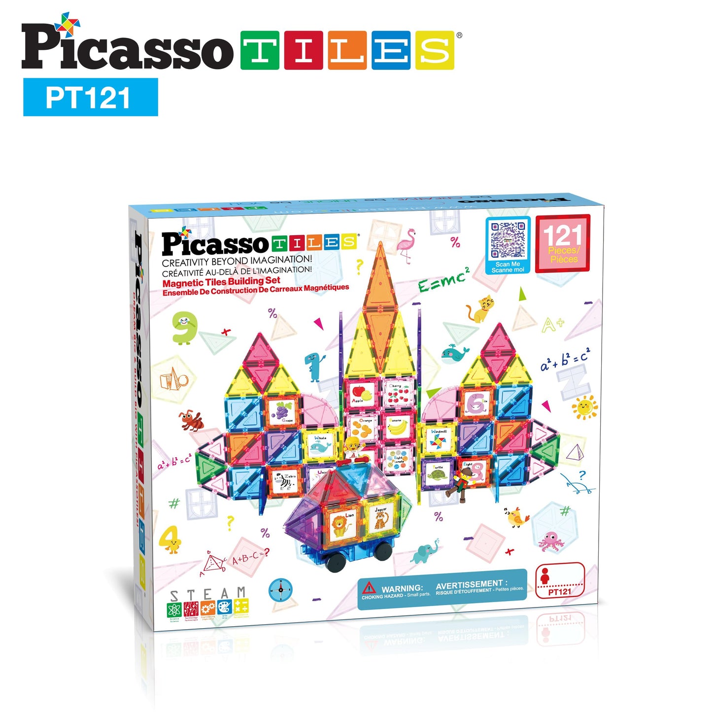 PicassoTiles 121pc Master Builder Magnetic Building Block Set – Car Truck Figures, Alphabet & Animal Graphics, Windmill