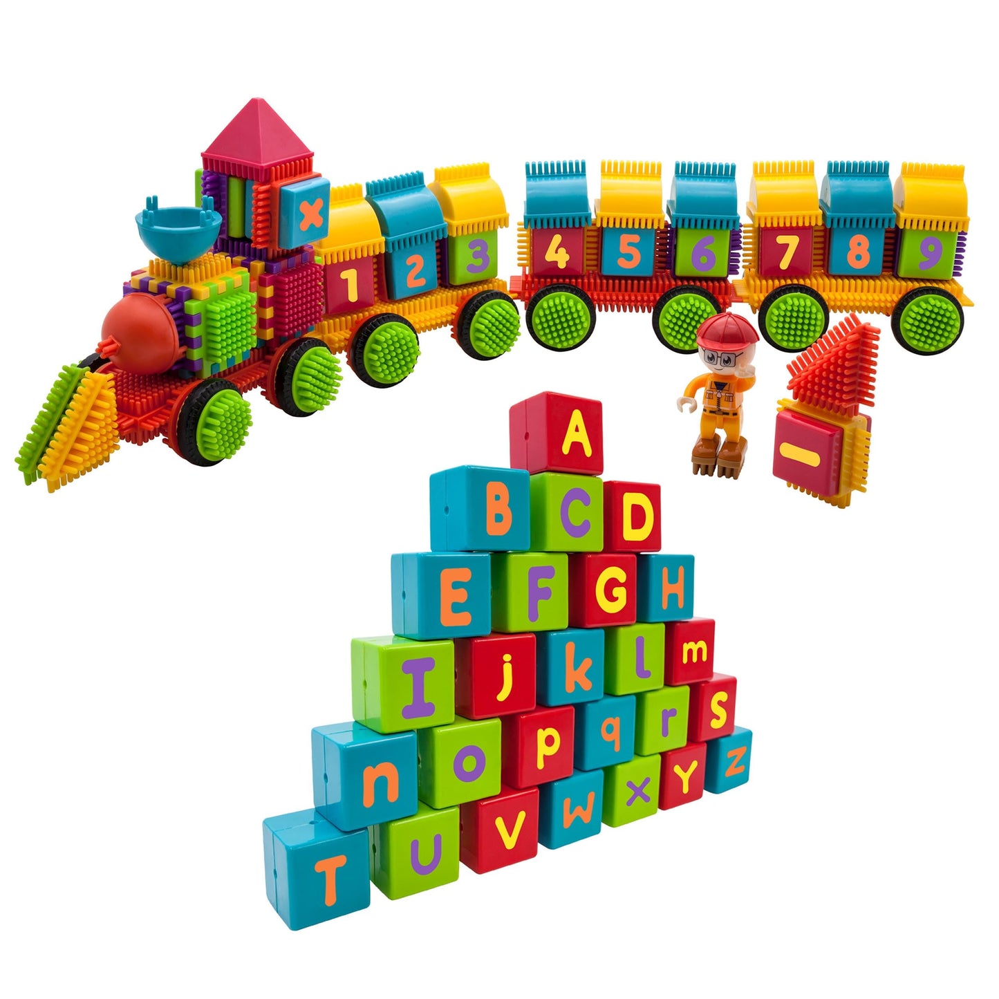 PicassoTiles PTB103 Alphabet & Numerical Train - 103pc Hedgehog Block Set | STEM Learning Toy