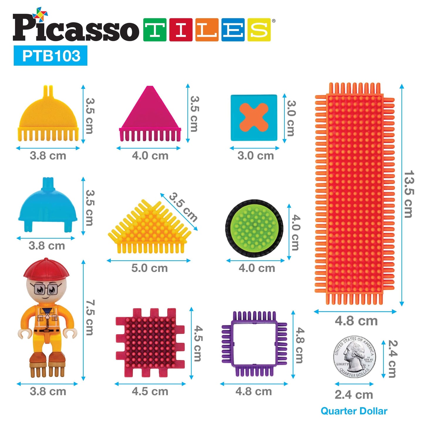 PicassoTiles PTB103 Alphabet & Numerical Train - 103pc Hedgehog Block Set | STEM Learning Toy