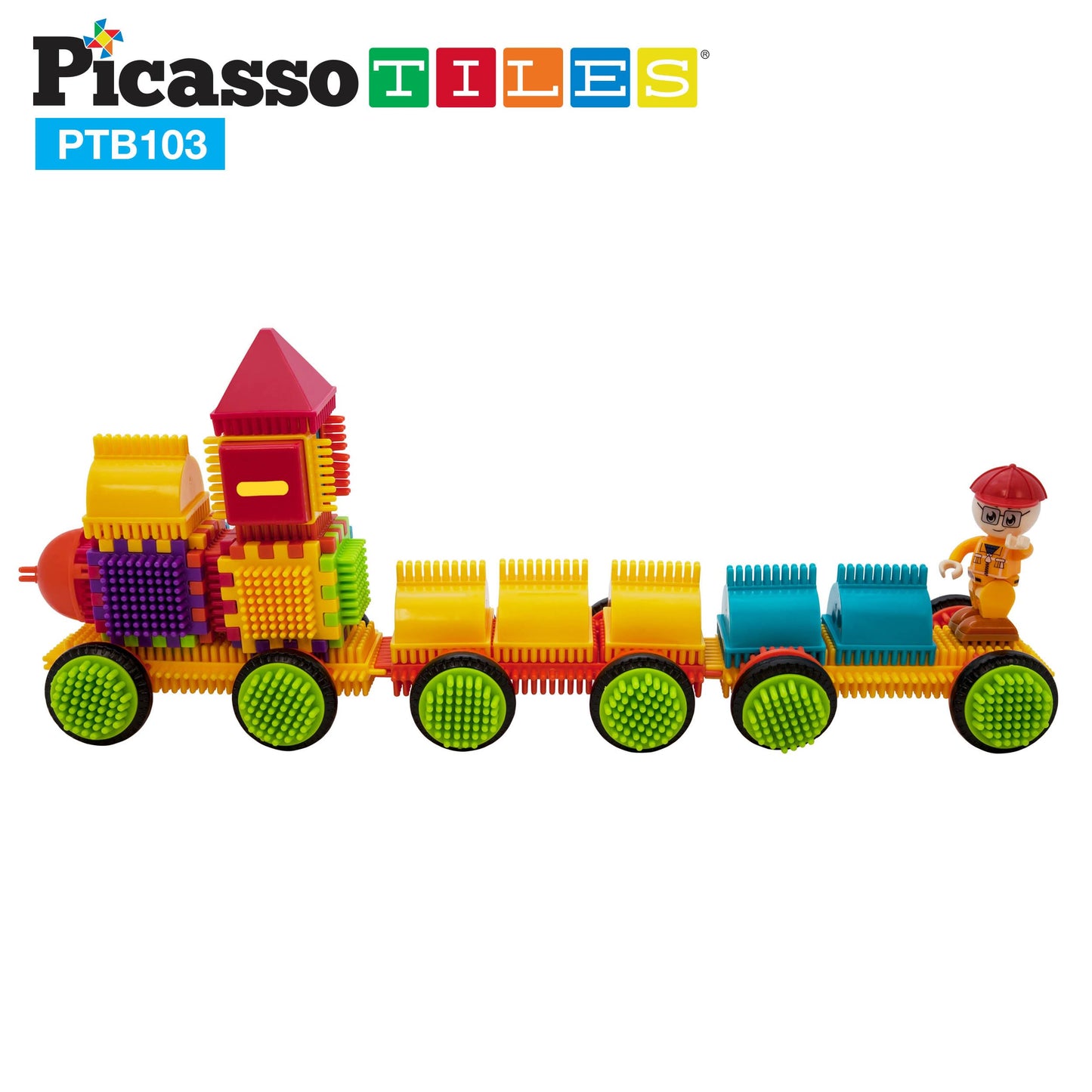 PicassoTiles PTB103 Alphabet & Numerical Train - 103pc Hedgehog Block Set | STEM Learning Toy