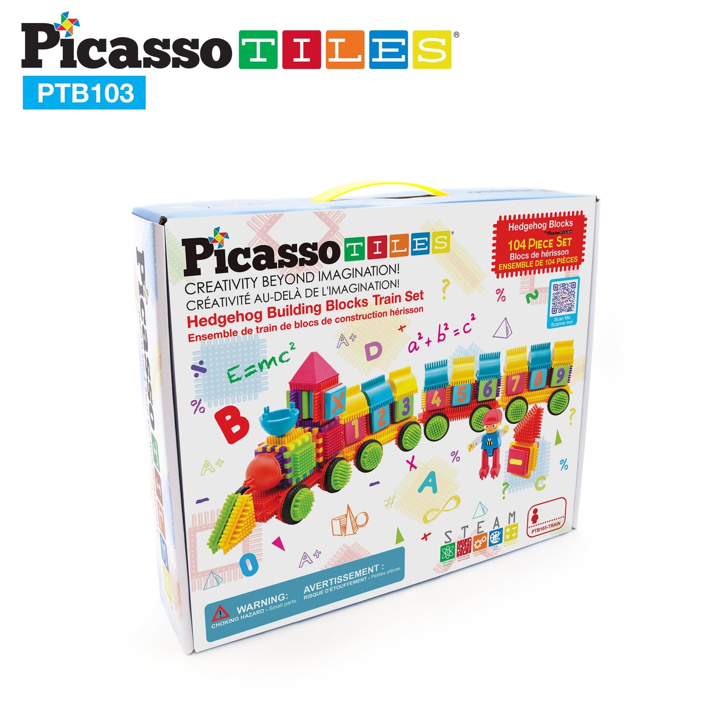 PicassoTiles PTB103 Alphabet & Numerical Train - 103pc Hedgehog Block Set | STEM Learning Toy