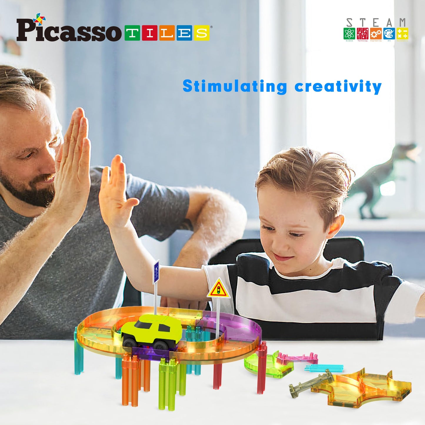 PicassoTiles PTMR40 Race Car Track – Magnetic Travel Toy for Toddlers (Ages 3+)