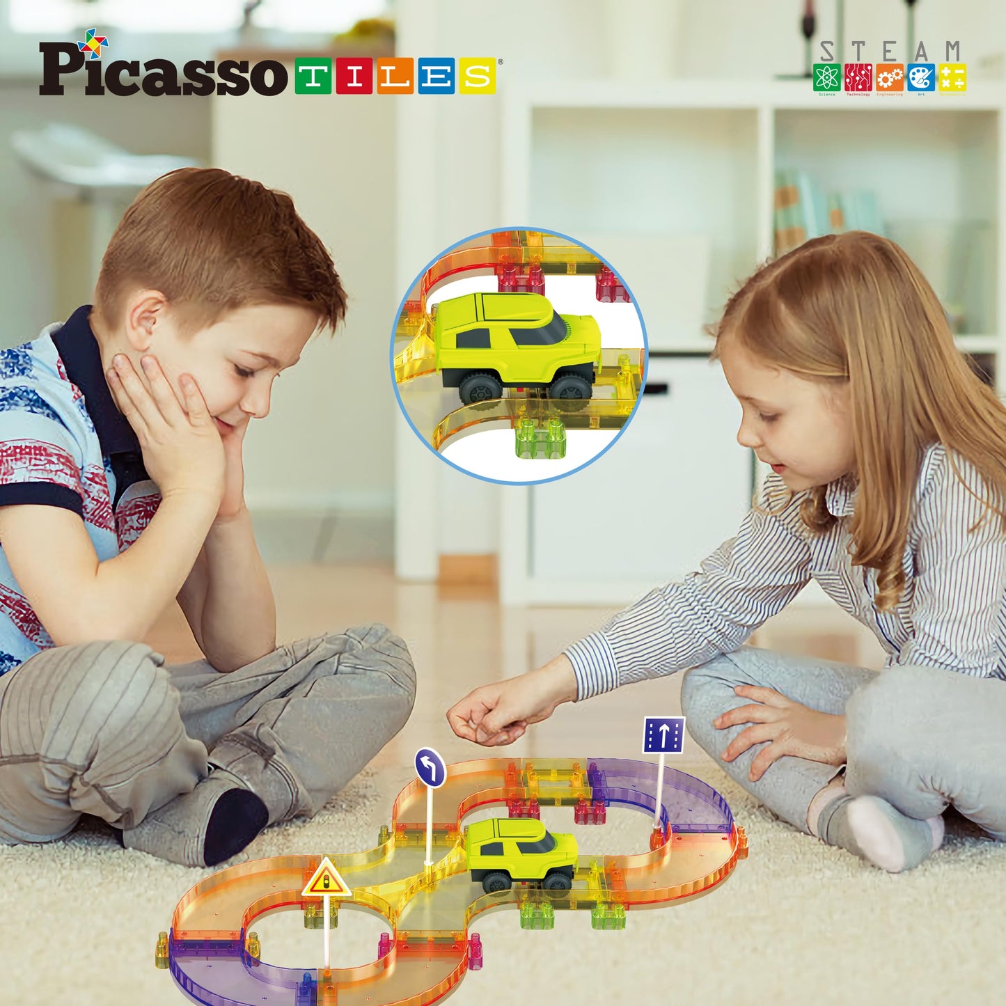 PicassoTiles PTMR40 Race Car Track – Magnetic Travel Toy for Toddlers (Ages 3+)