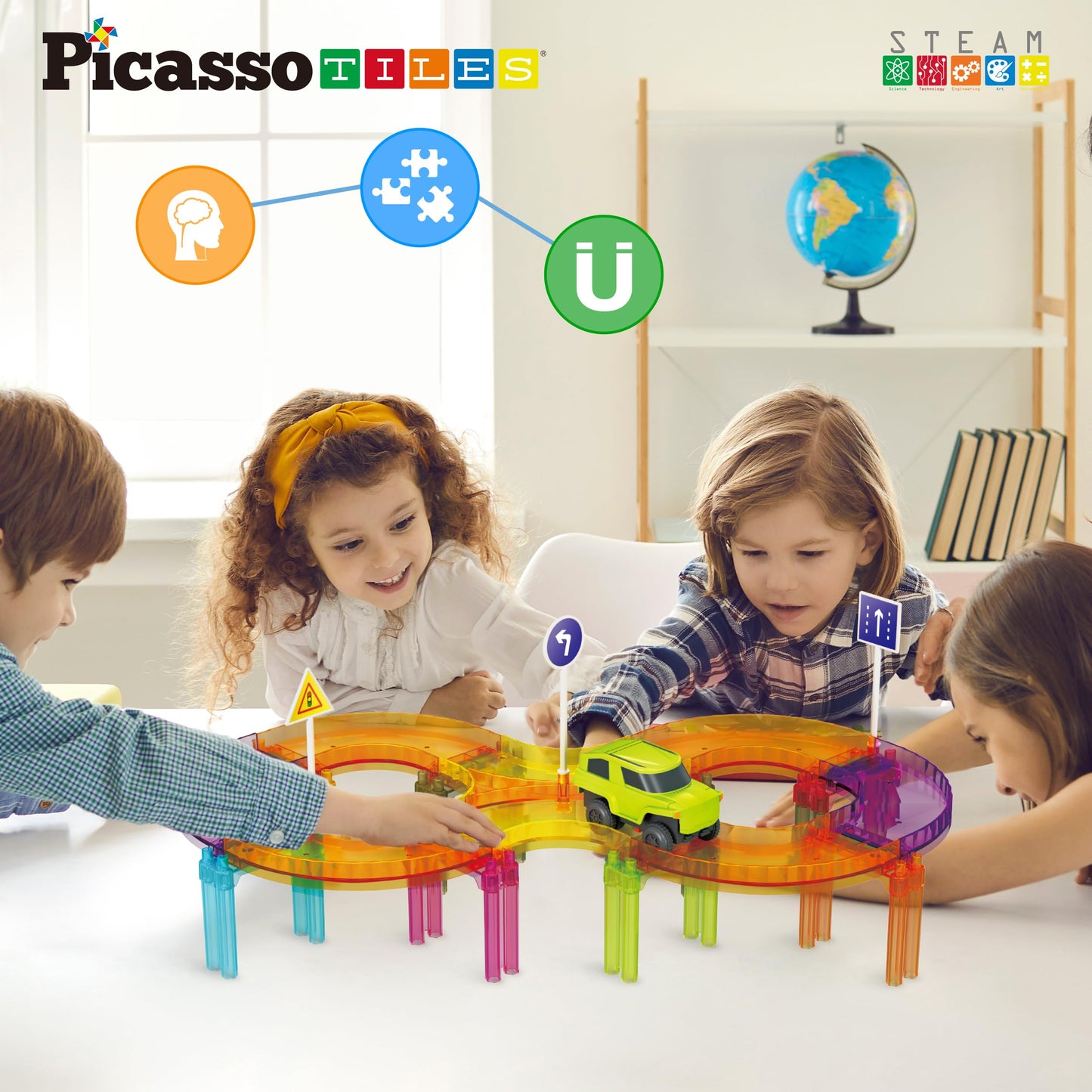PicassoTiles PTMR40 Race Car Track – Magnetic Travel Toy for Toddlers (Ages 3+)
