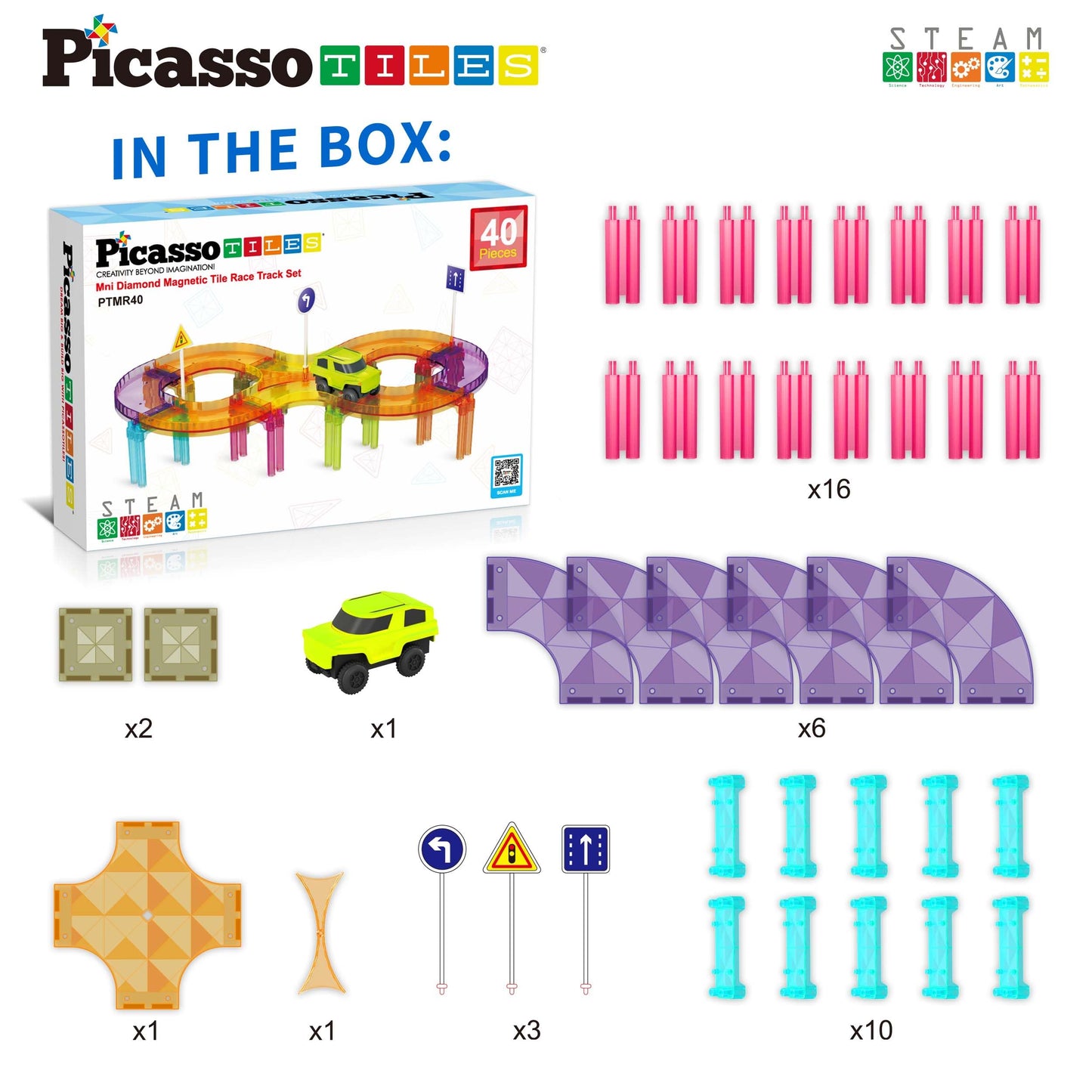PicassoTiles PTMR40 Race Car Track – Magnetic Travel Toy for Toddlers (Ages 3+)