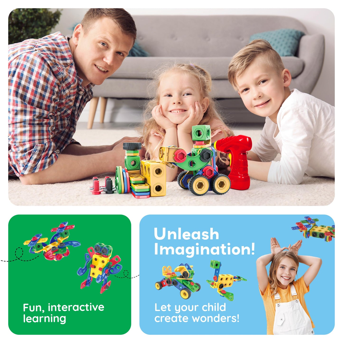 PicassoTiles 152pc STEM Construction Toy for Kids 3+ | Power Drill, Ratchet & Idea Book