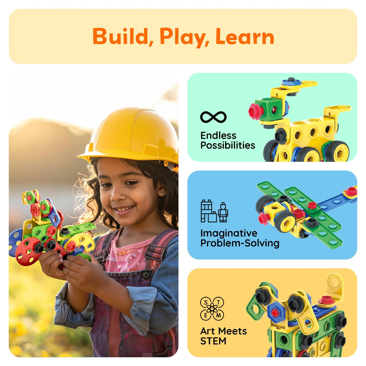 PicassoTiles 152pc STEM Construction Toy for Kids 3+ | Power Drill, Ratchet & Idea Book