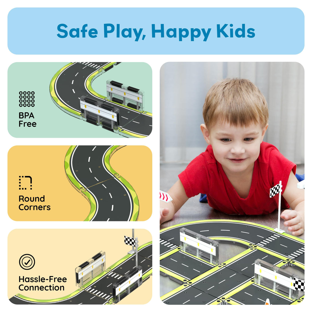 PicassoTiles Magnet Tile Highway Set – 28pc Traffic & Street Sign Kit for Ages 3+