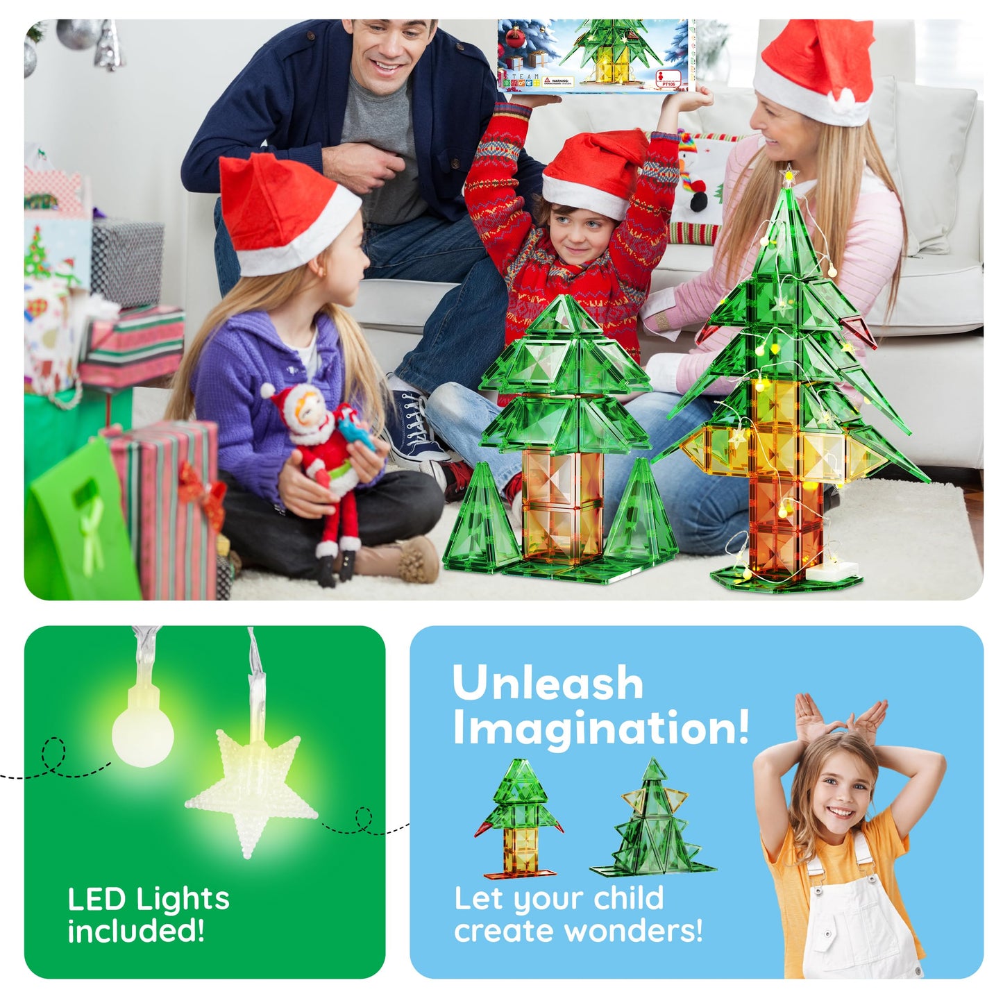 PicassoTiles 106pc Magnetic Tiles LED Light-Up Tree – STEM Toy for Kids 3+ | PT106