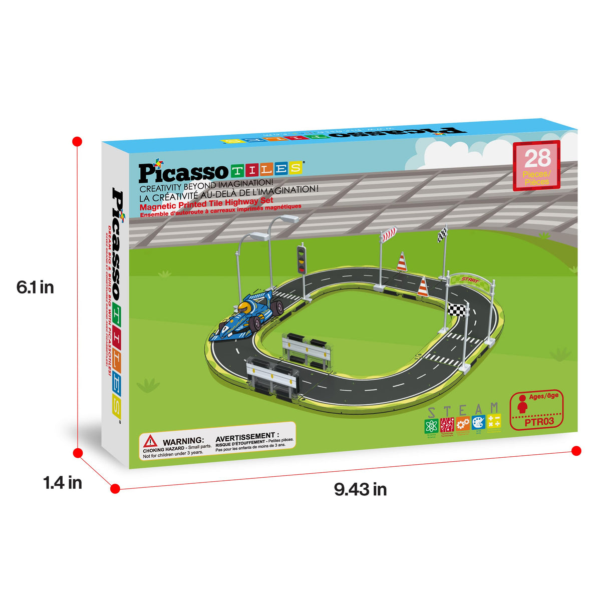 PicassoTiles Magnet Tile Highway Set – 28pc Traffic & Street Sign Kit for Ages 3+