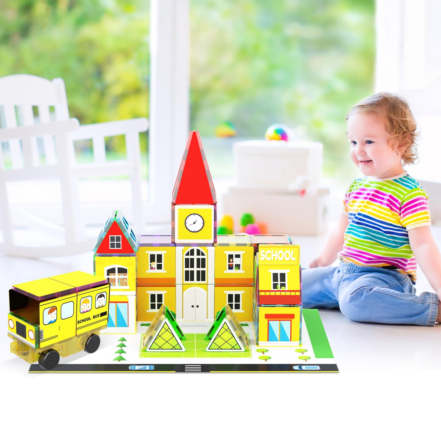 PicassoTiles 3-in-1 Theme Set – Magnetic STEM Building Blocks for Kids | School, Police & Hospital