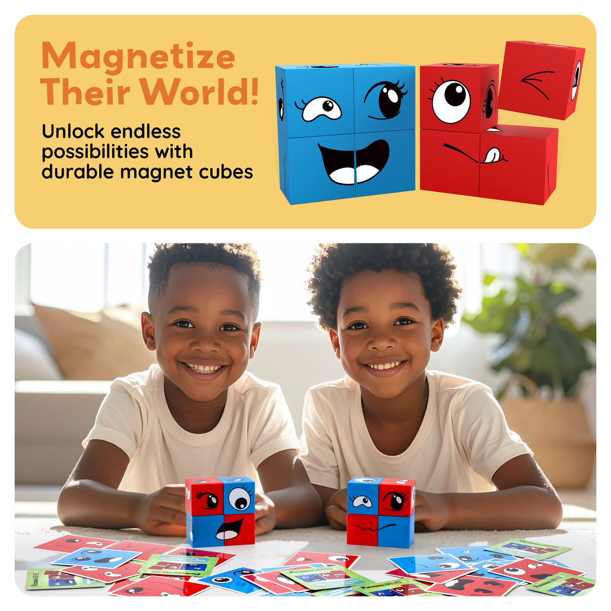 PicassoTiles Magnetic Expression Puzzle Cubes – 8-Piece Emoticon Blocks for STEM & Preschool