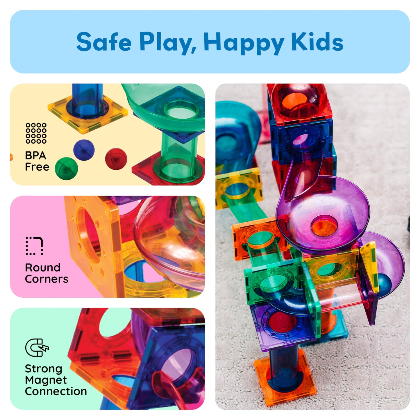 PicassoTiles 100pc Magnetic Marble Run Set – STEM Building Toy PTG100