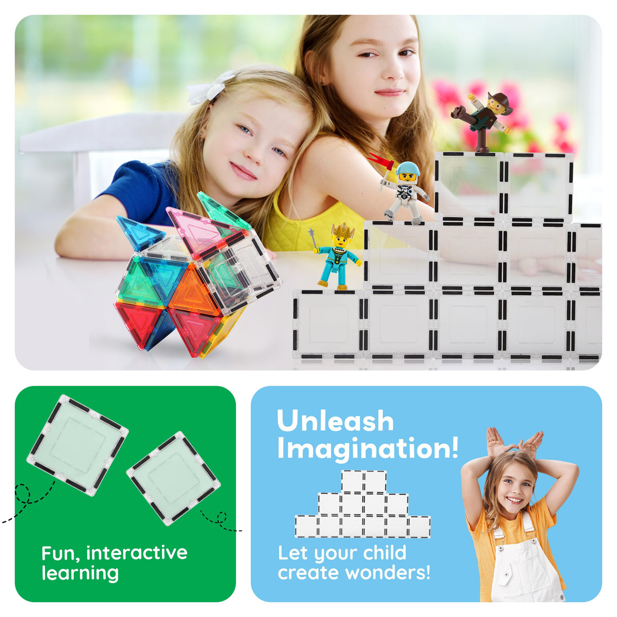 PicassoTiles Clear Magnetic Tile Expansion Set – STEM Construction Toy for Kids 3+