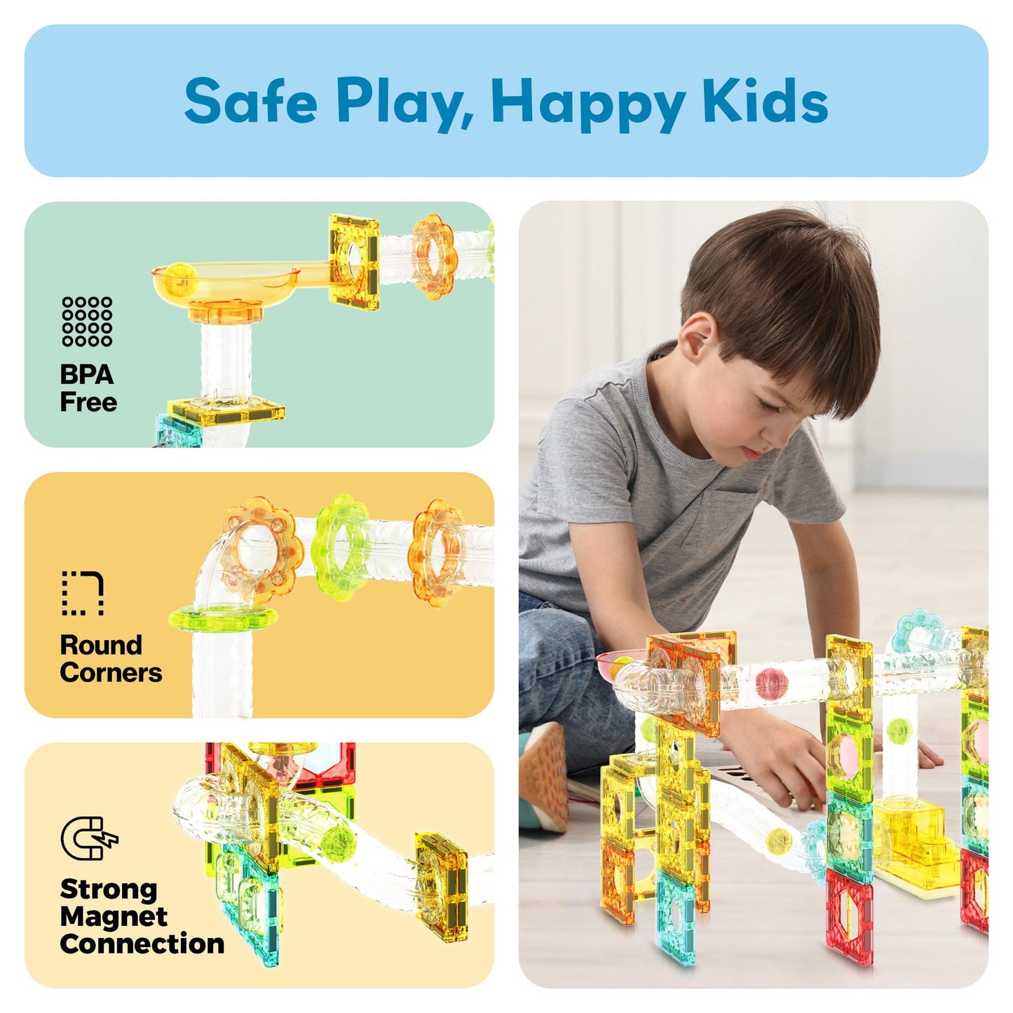PicassoTiles 100pc Marble Run Travel Set – Magnetic Tile Blocks for On-The-Go STEM Play