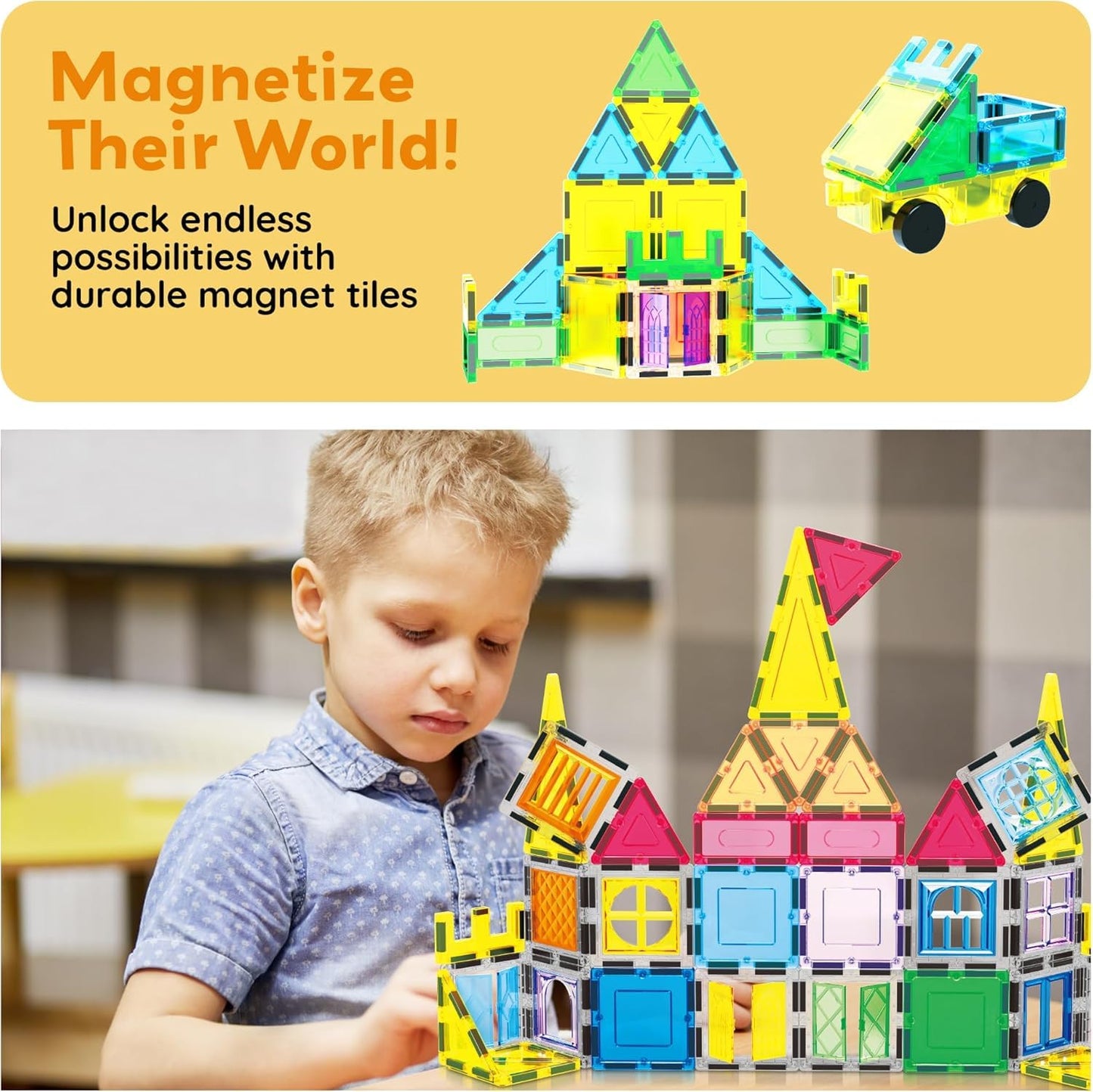 PicassoTiles Magnetic Tiles 61 Piece Set – STEM Building Blocks for Ages 3+
