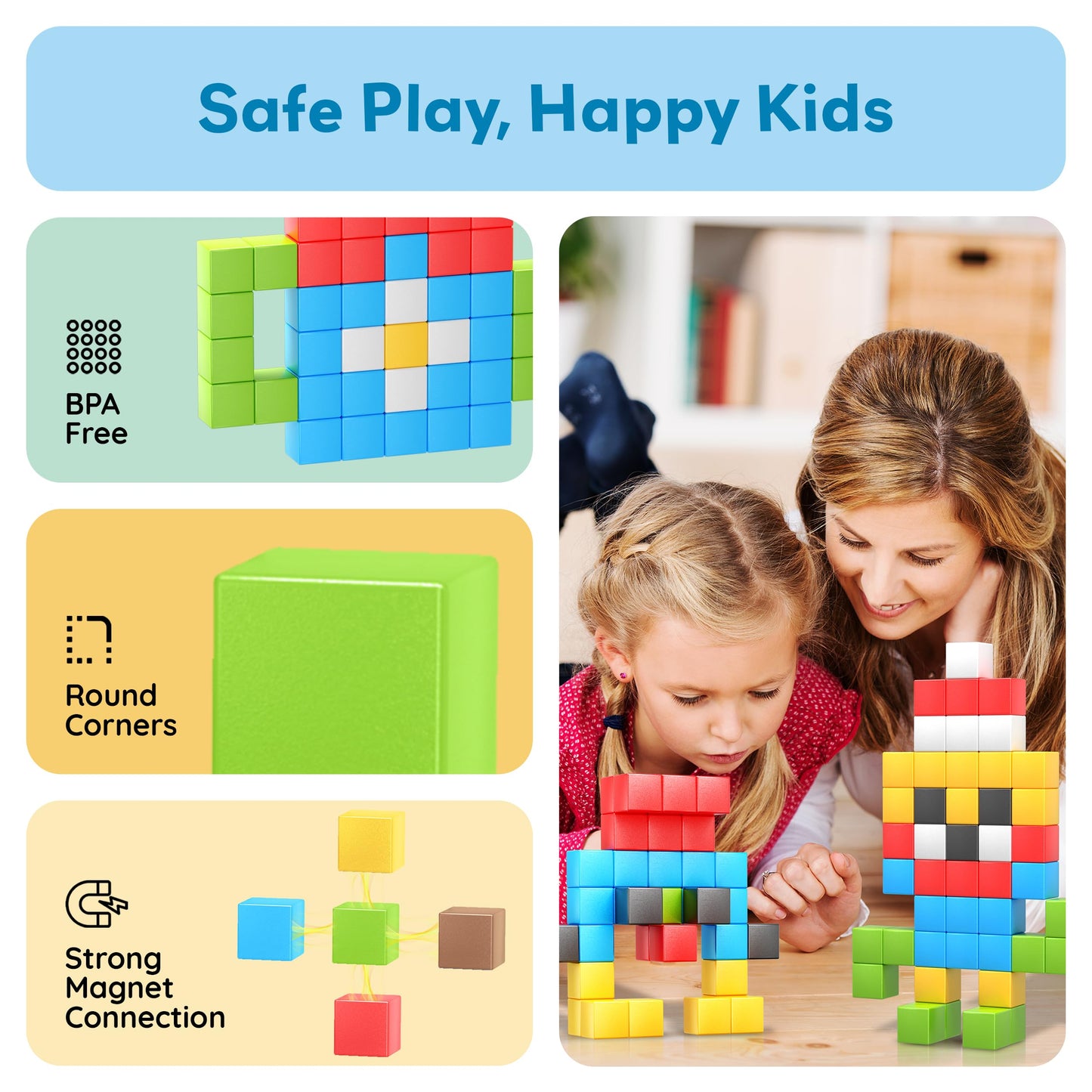 PicassoTiles 102pcs Pixel Magnetic Puzzle Cube – STEM Building Toy Set for Kids 3+