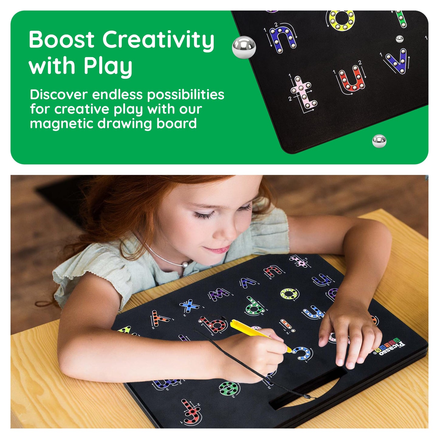 PicassoTiles 2PK 4-in-1 Magnetic Drawing Board – 12x10 Inch Large STEM Learning Pad with Four Faces (Lowercase, Uppercase, Numbers & Freestyle) – PTB06