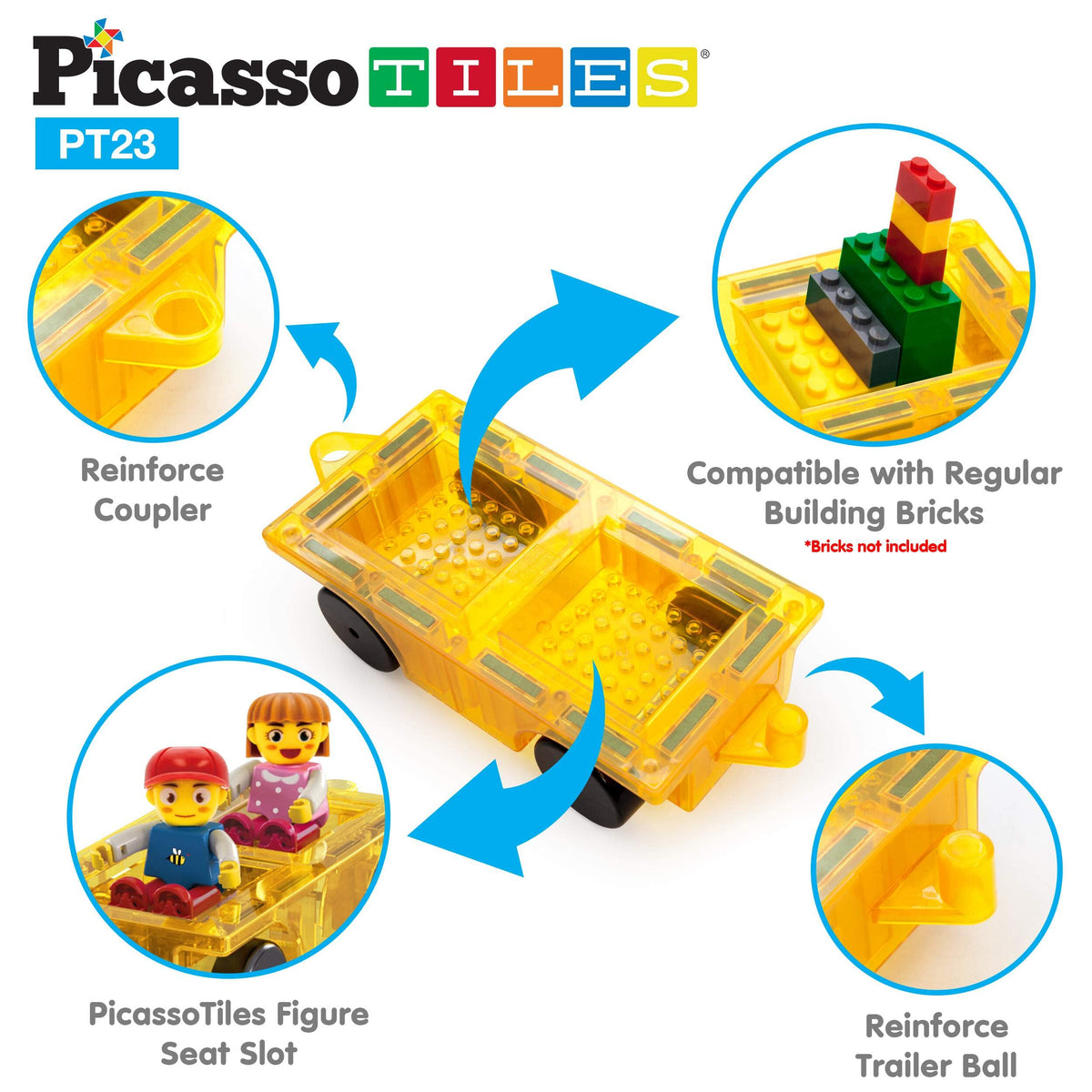 PicassoTiles Magnetic Car Play Set with Action Figures – STEM Vehicle Toy for Kids 3+